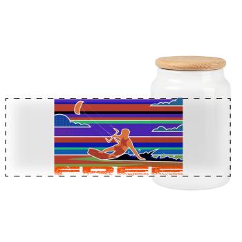 Kitesurf - Panoramic Cookie Jar with Wooden Lid - white - Front