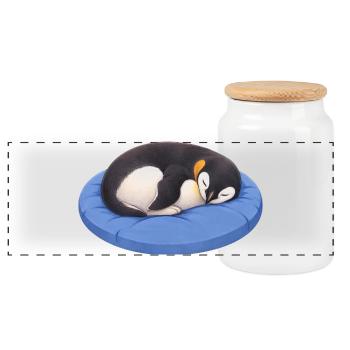 Cute Cartoon Penguin Sleeping Cuddling - Panoramic Cookie Jar with Wooden Lid - white - Front
