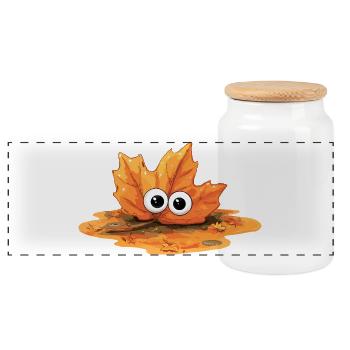 Autumn Leaf with Eyes Cuddly Hero - Panoramic Cookie Jar with Wooden Lid - white - Front