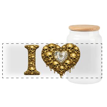 I LOVE | Golden Skull Heart – Skull Love - Panoramic Cookie Jar with Wooden Lid - white - Front