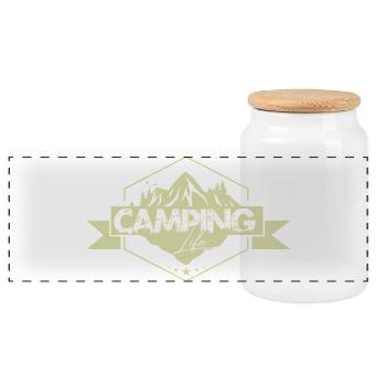 Mountain Camping Nature Panorama Badge - Panoramic Cookie Jar with Wooden Lid - white - Front
