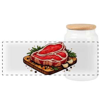 Juicy steak illustration - Panoramic Cookie Jar with Wooden Lid - white - Front