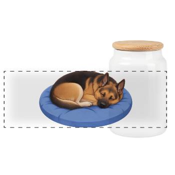 German Shepherd Relax, Chill, Lie - Panoramic Cookie Jar with Wooden Lid - white - Front
