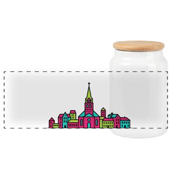 Jonkoping City Skyline Lake Vattern Line Art - Panoramic Cookie Jar with Wooden Lid - white - Front