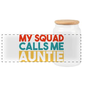 My Squad Calls Me Auntie Funny Retro Typography - Panoramic Cookie Jar with Wooden Lid - white - Front
