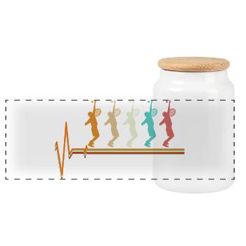 Tennis Heartbeat Retro Sunset Player Silhouette - Panoramic Cookie Jar with Wooden Lid - white - Front