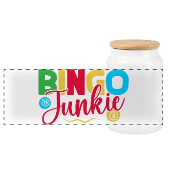 Bingo Game Bingo Junkie Bingo - Panorama Keksdose mit Holzdeckel - Weiß - Vorne