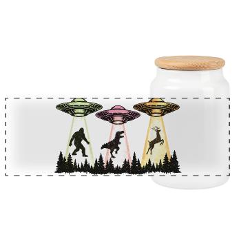 Vaisseau OVNI Sasquatch d’abduction extraterrestre Bigfoot - Boîte à biscuits avec couvercle en bois - blanc - Devant