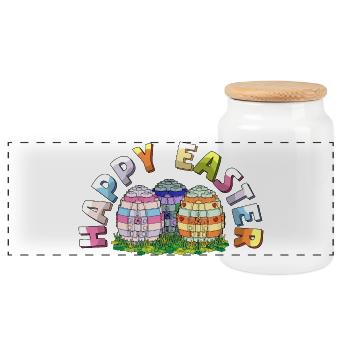 Happy Easter Brick Builder Easter Eggs Bricks - Panoramic Cookie Jar with Wooden Lid - white - Front