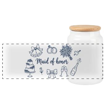 Maid of Honor Bridesmaid Bridal Party Wedding - Panoramic Cookie Jar with Wooden Lid - white - Front