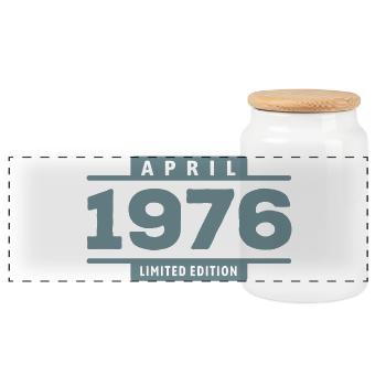 Limited Edition April 1976 Birthday Gift - Panoramic Cookie Jar with Wooden Lid - white - Front