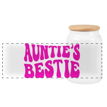 Auntie's Bestie, Nichte, Neffe Geschenkidee  - Panorama Keksdose mit Holzdeckel - Weiß - Vorne