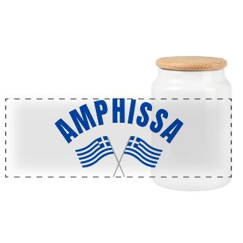 Amphissa Greek Flags  - Panoramic Cookie Jar with Wooden Lid - white - Front