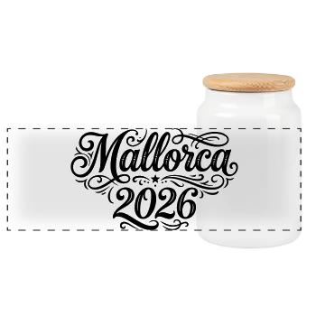 Mallorca 2026 Palm Tree - Panoramic Cookie Jar with Wooden Lid - white - Front
