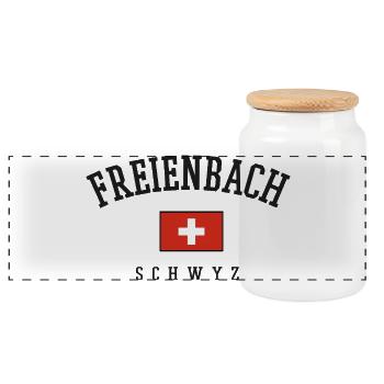 Freienbach Schwyz Schweizer Flagge - Panorama Keksdose mit Holzdeckel - Weiß - Vorne