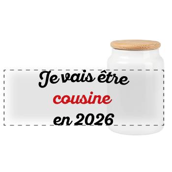 Je vais être Cousine en 2026 - Boîte à biscuits avec couvercle en bois - blanc - Devant