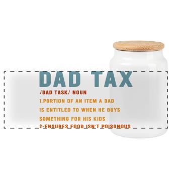 Dad Tax Bold Teal & Orange - Panoramic Cookie Jar with Wooden Lid - white - Front