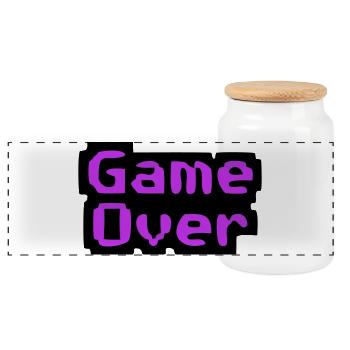  Game Over Pixel Retro - Panorama Keksdose mit Holzdeckel - Weiß - Vorne