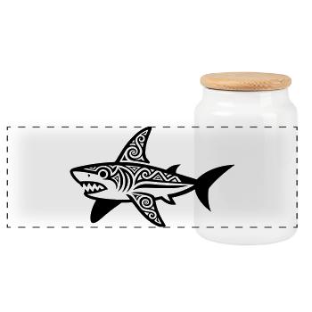 Maori shark - Panoramic Cookie Jar with Wooden Lid - white - Front