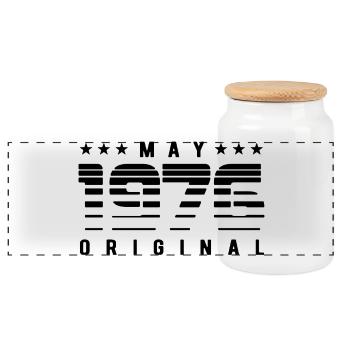 May 1976 Original Striped Vintage Geburtstag - Panorama Keksdose mit Holzdeckel - Weiß - Vorne