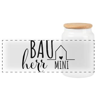 Client Baby Child Occupation House Construction Construction Site - Panoramic Cookie Jar with Wooden Lid - white - Front