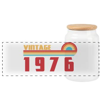 50 Jahre alter Schul-Tee Geboren 1976 - Panorama Keksdose mit Holzdeckel - Weiß - Vorne
