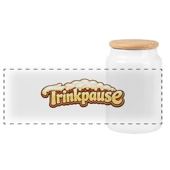 Trinkpause Bier-Schriftzug - Panorama Keksdose mit Holzdeckel - Weiß - Vorne
