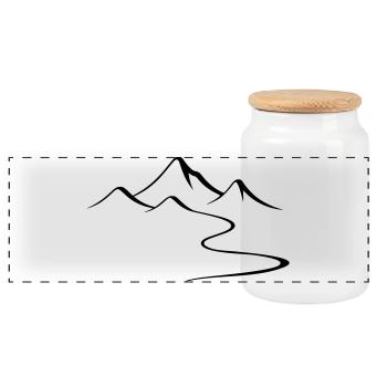 Silhouette du contour des montagnes - Boîte à biscuits avec couvercle en bois - blanc - Devant