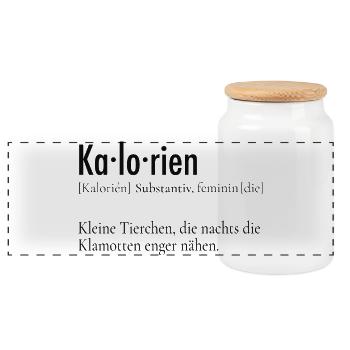 Kalorien Definition – Lustiger Spruch - Panorama Keksdose mit Holzdeckel - Weiß - Vorne