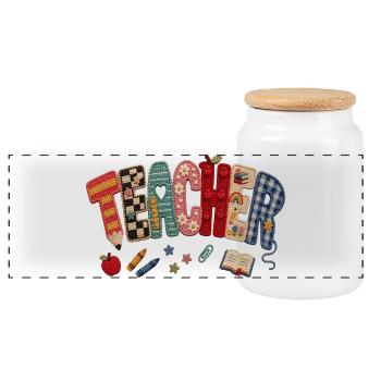 Crochet Teacher Patchwork - Panoramic Cookie Jar with Wooden Lid - white - Front