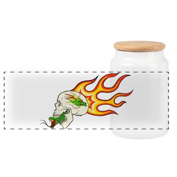 Retro Biker Motiv – Flammendrache & Schlange - Panorama Keksdose mit Holzdeckel - Weiß - Vorne