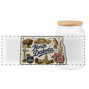 North Dakota Peace Garden State Vintage-Aufkleber - Panorama Keksdose mit Holzdeckel - Weiß - Vorne