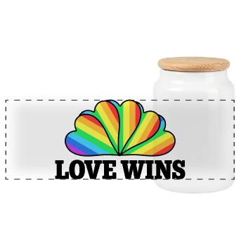 Love Wins - Regenbogen Statement Design - Panorama Keksdose mit Holzdeckel - Weiß - Vorne
