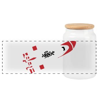 Red Rocket Graffiti Logo - Panoramic Cookie Jar with Wooden Lid - white - Front