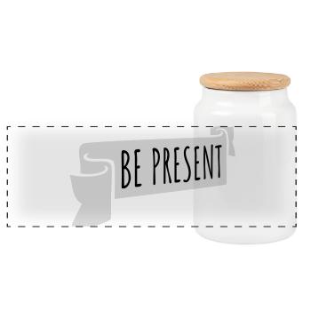 Be present at the moment here and now Quote Text - Panoramic Cookie Jar with Wooden Lid - white - Front