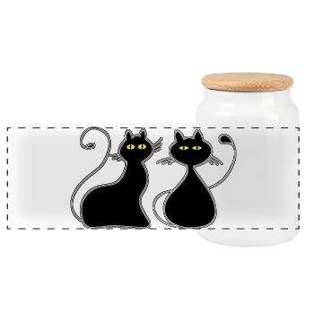 Cats - Panoramic Cookie Jar with Wooden Lid - white - Front