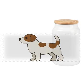 Beagle Cartoon Dog White Brown - Panoramic Cookie Jar with Wooden Lid - white - Front