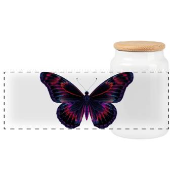 Papillon néon holographique - Boîte à biscuits avec couvercle en bois - blanc - Devant