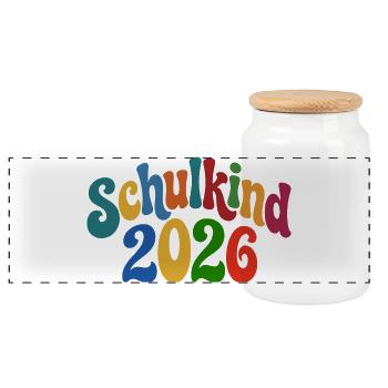 Schoolchild 2026 | School enrollment | First Year - Panoramic Cookie Jar with Wooden Lid - white - Front
