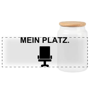 Mein Platz – Bürostuhl-Statement - Panorama Keksdose mit Holzdeckel - Weiß - Vorne