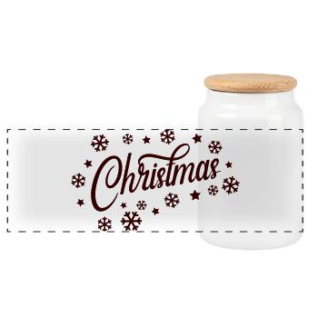 Christmas Script mit Schneeflocken - Panorama Keksdose mit Holzdeckel - Weiß - Vorne