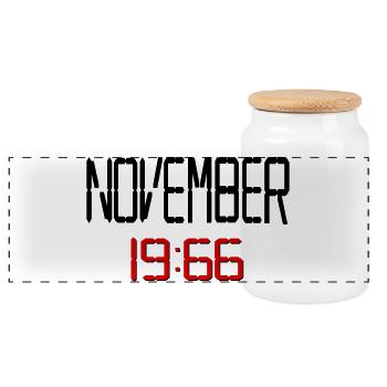 60. Geburtstag November 1966 - Panorama Keksdose mit Holzdeckel - Weiß - Vorne