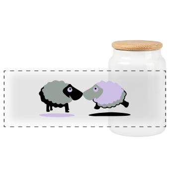 sheep - Panoramic Cookie Jar with Wooden Lid - white - Front