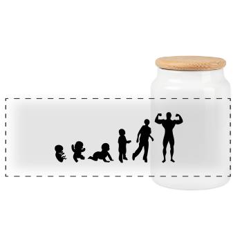 Evolution Mensch, Männer, Mann Bodybuilding-Sport - Panorama Keksdose mit Holzdeckel - Weiß - Vorne