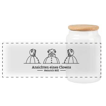 Ansichten eines Clowns (einfarbig) - Panorama Keksdose mit Holzdeckel - Weiß - Vorne