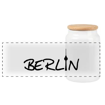 Berlin Schriftzug - Panorama Keksdose mit Holzdeckel - Weiß - Vorne