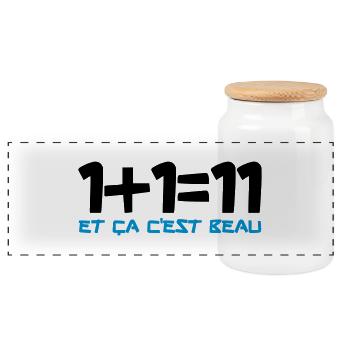 1+1=11 et ça c'est beau - Boîte à biscuits avec couvercle en bois - blanc - Devant