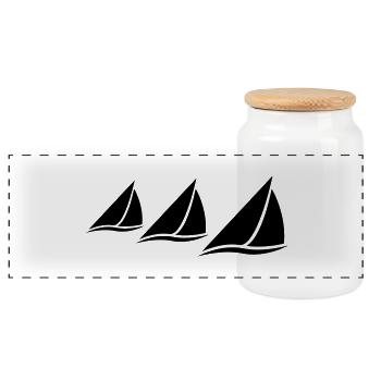 3 Sailing Boats Logo - Panoramic Cookie Jar with Wooden Lid - white - Front