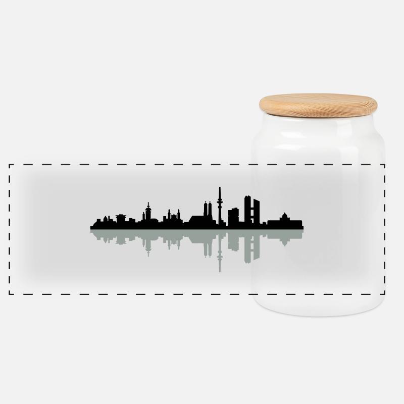 Skyline München - Panorama Keksdose mit Holzdeckel - Weiß