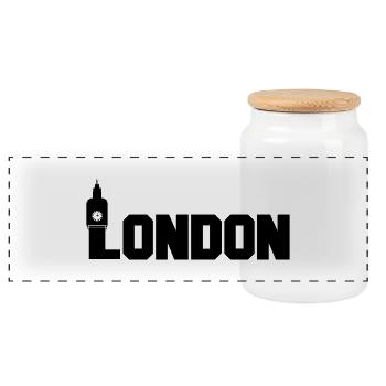 london - Panoramic Cookie Jar with Wooden Lid - white - Front